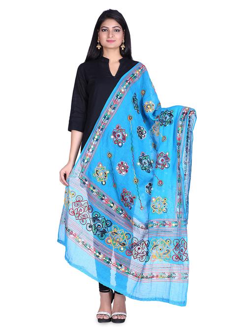 blue embroidered jamdani dupatta - 16939540 - Very Small Image - 1