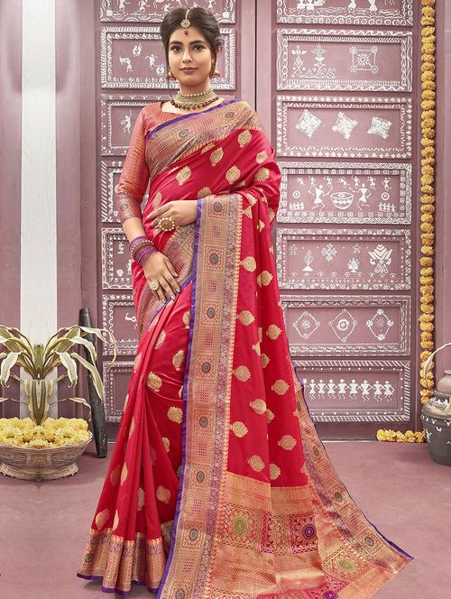 ethnic motif woven saree with blouse - 16940191 - Very Small Image - 1