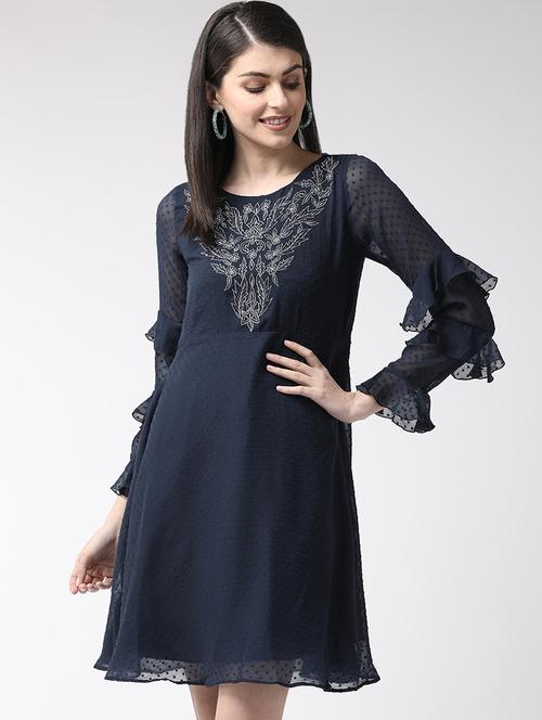 embroidered detail dobby a-line dress - 16940196 - Very Small Image - 1