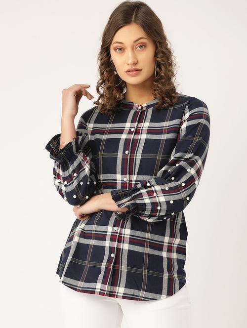 curved hem checkered shirt  - 16940210 - Very Small Image - 1