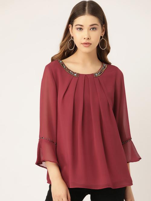 embellished neck solid top  - 16940218 - Very Small Image - 1