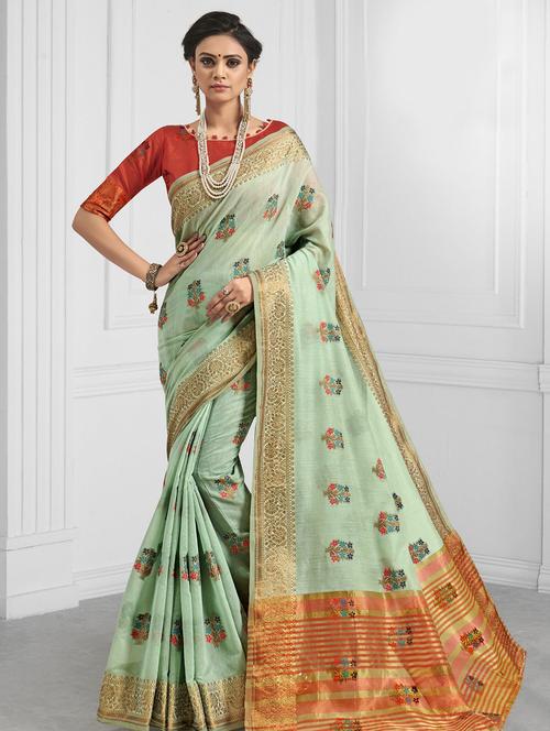 ethnic motif woven saree with blouse - 16940304 - Very Small Image - 1