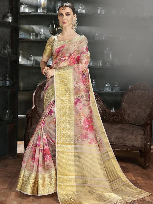 floral woven saree with blouse - 16941852 - Very Small Image - 1