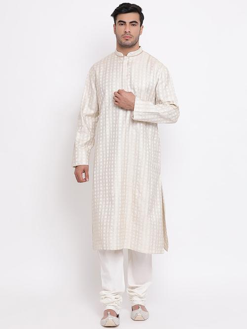 beige khadi kurta churidar set  - 16943237 - Very Small Image - 1