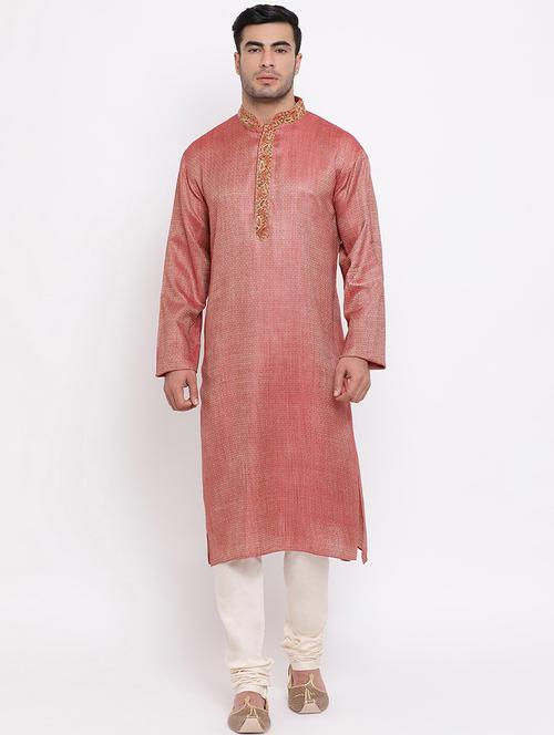 red jacquard kurta churidar set - 16943249 - Very Small Image - 1