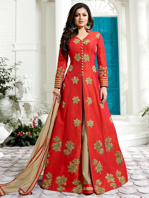 embroidered anarkali semi-stitched suit - 16944117 - Very Small Image - 1