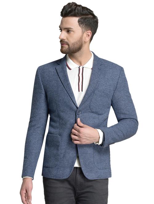 navy blue solid single breasted casual blazer - 16944614 - Very Small Image - 1