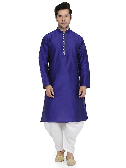 blue silk blend dhoti kurta set - 16945629 - Very Small Image - 1