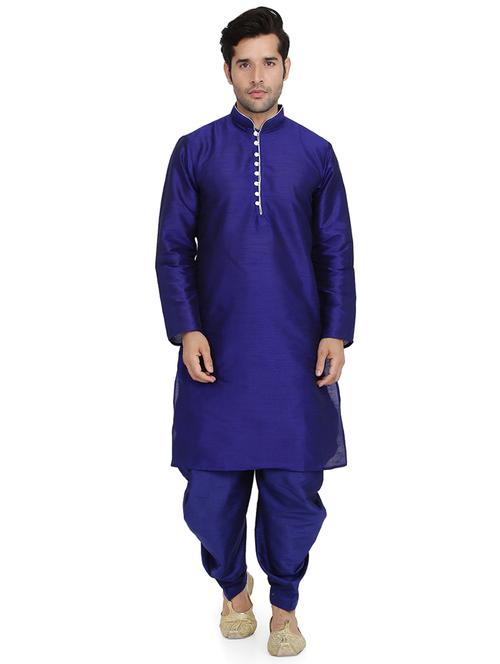 blue silk blend dhoti kurta set - 16945630 - Very Small Image - 1