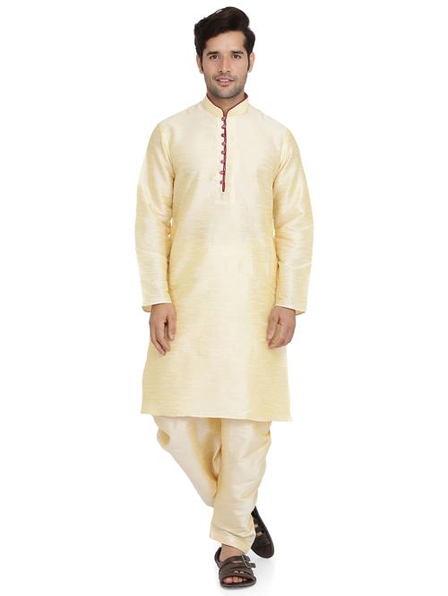 gold silk blend dhoti kurta set - 16945632 - Very Small Image - 1