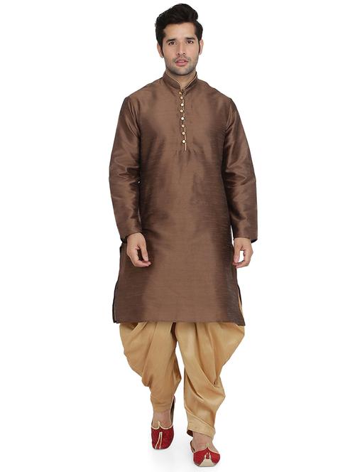 brown silk blend dhoti kurta set - 16945633 - Very Small Image - 1