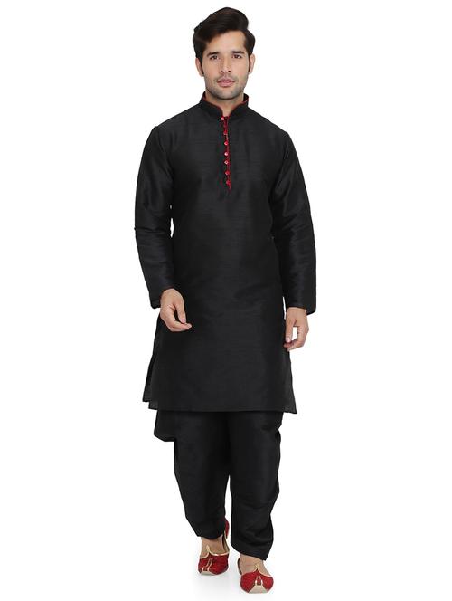 black silk blend dhoti kurta set - 16945635 - Very Small Image - 1