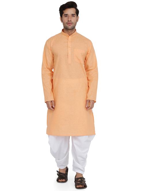 orange silk blend dhoti kurta set - 16945640 - Very Small Image - 1