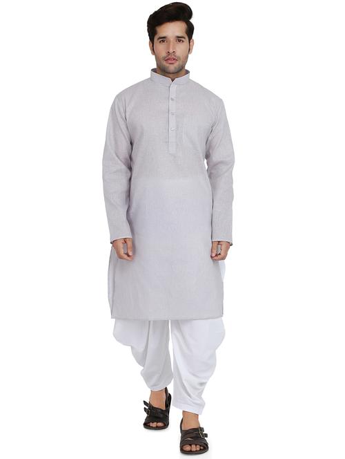 grey silk blend dhoti kurta set - 16945641 - Very Small Image - 1