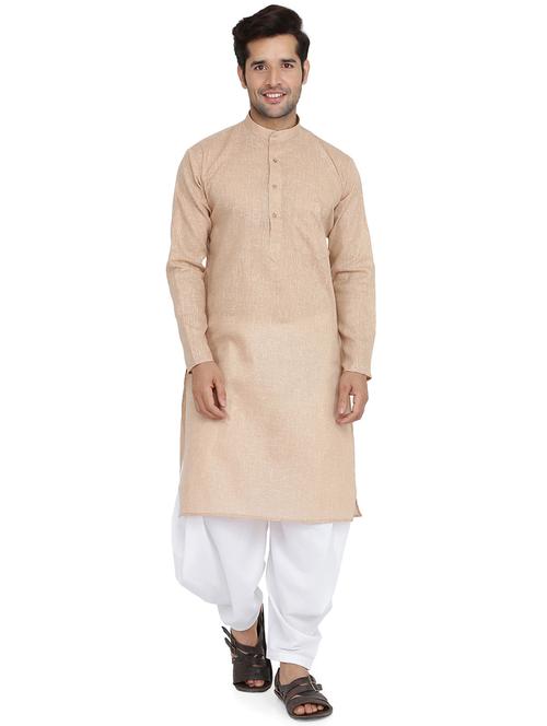 beige silk blend dhoti kurta set - 16945645 - Very Small Image - 1