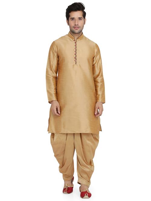 dark gold silk blend dhoti kurta set - 16945649 - Very Small Image - 1