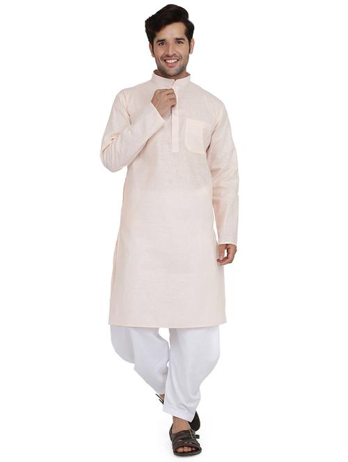 peach silk blend dhoti kurta set - 16945651 - Very Small Image - 1