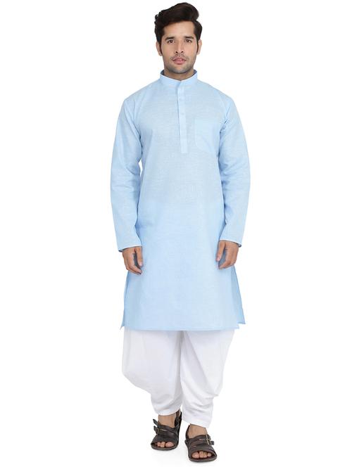light blue silk blend dhoti kurta set - 16945652 - Very Small Image - 1