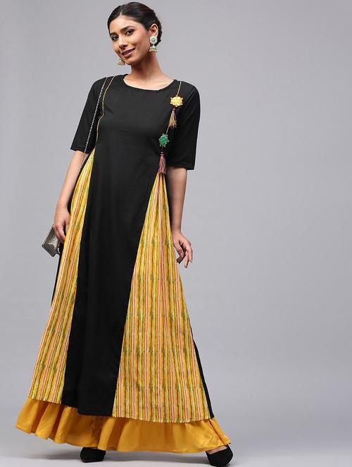 solid contrast a-line kurta - 16946513 - Very Small Image - 1