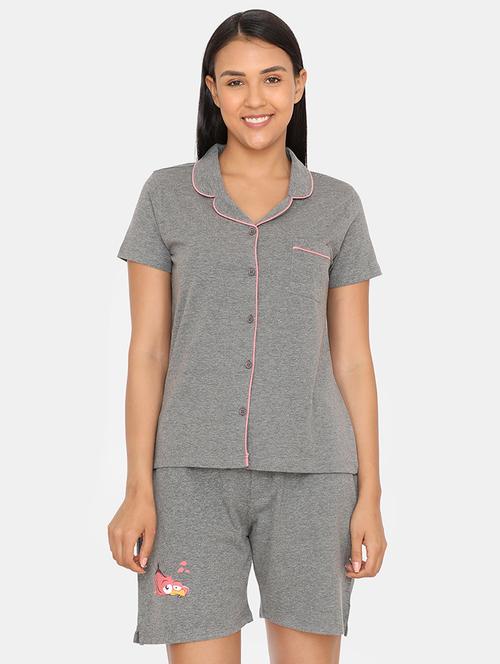 contrast piped shirt with shorts set  - 16948174 - Very Small Image - 1