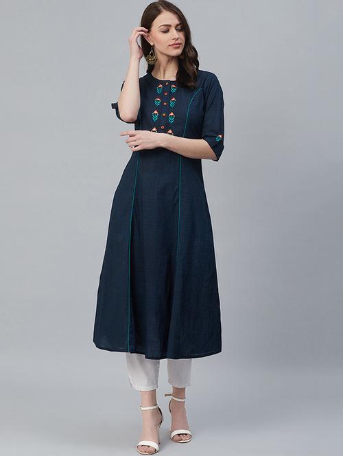 embroidered a-line kurta - 16949395 - Very Small Image - 1