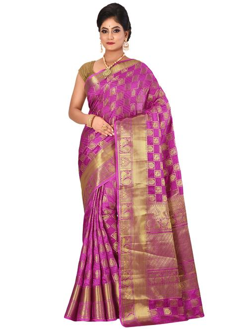 self design kanjivaram saree with blouse - 16951082 - Very Small Image - 1