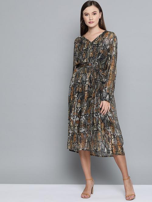 tie front snake print fit & flare dress - 16952334 - Very Small Image - 1