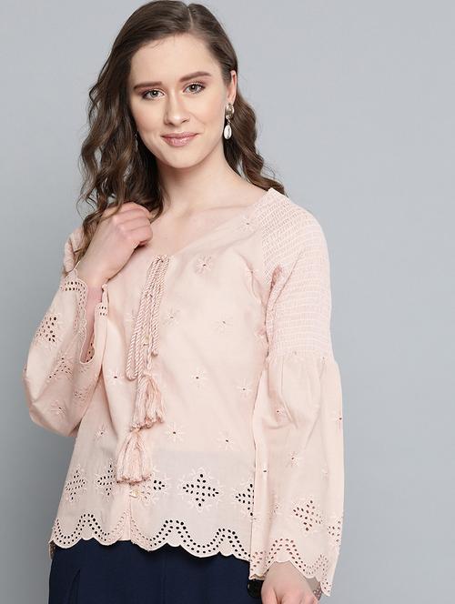 smocked detail scallop hem top  - 16952336 - Very Small Image - 1