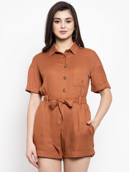 tie front shirt collar romper  - 16952547 - Very Small Image - 1