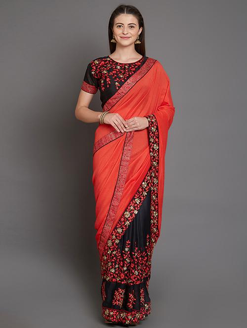 half & half embroidered saree with blouse - 16953674 - Very Small Image - 1