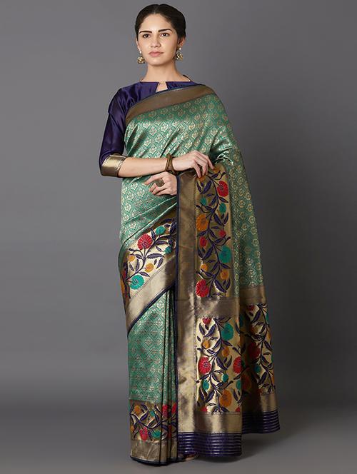 floral banarasi saree with blouse - 16954286 - Very Small Image - 1