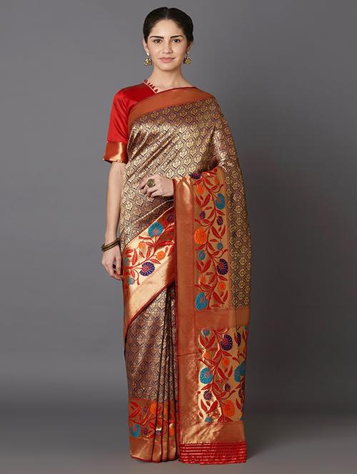floral banarasi saree with blouse - 16954288 - Very Small Image - 1
