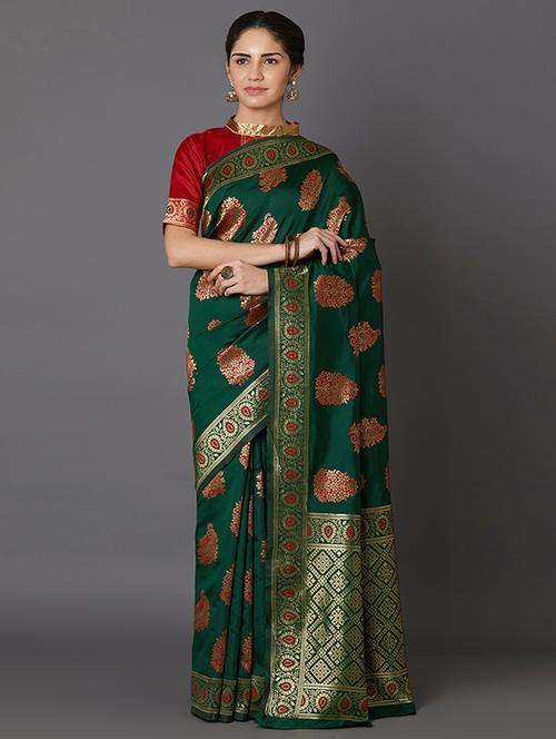 floral banarasi saree with blouse - 16954291 - Very Small Image - 1