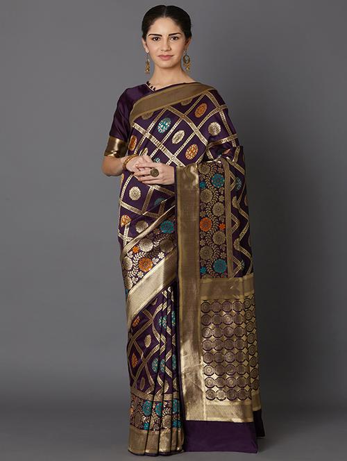 floral banarasi saree with blouse - 16954302 - Very Small Image - 1