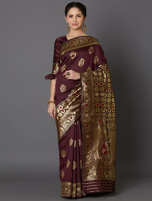 floral banarasi saree with blouse - 16954318 - Very Small Image - 1