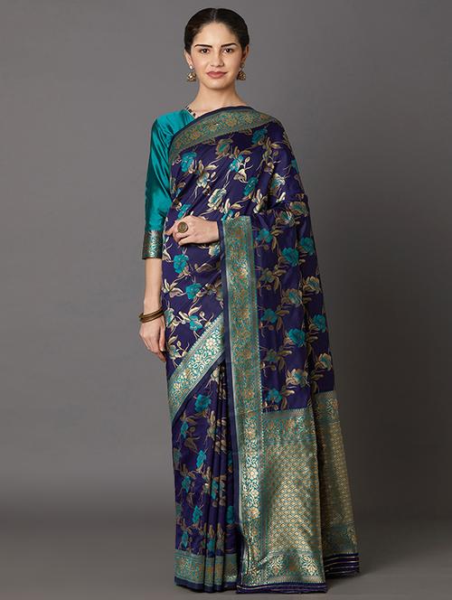floral banarasi saree with blouse - 16954357 - Very Small Image - 1
