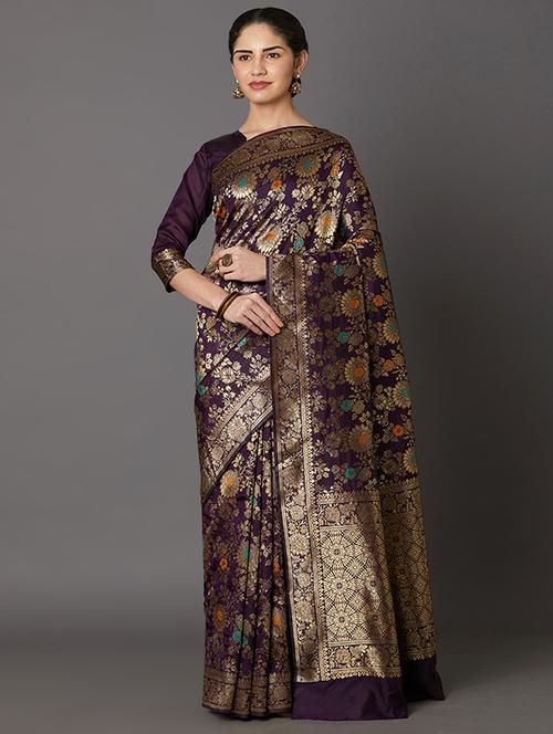 floral banarasi saree with blouse - 16954359 - Very Small Image - 1