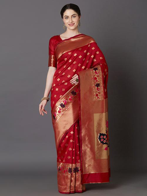 self design banarasi saree with blouse - 16954366 - Very Small Image - 1