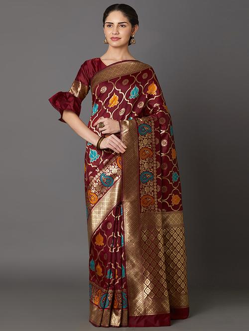 floral banarasi saree with blouse - 16954367 - Very Small Image - 1