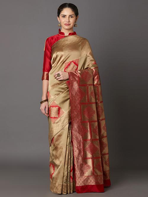 geometrical banarasi saree with blouse - 16954369 - Very Small Image - 1