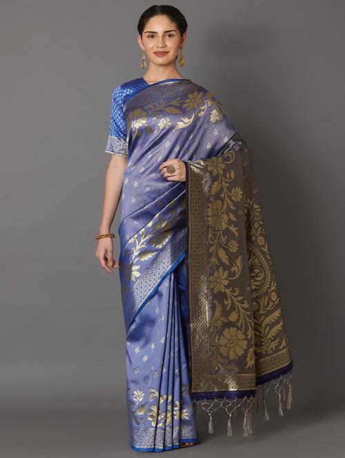 self design banarasi saree with blouse - 16954434 - Very Small Image - 1