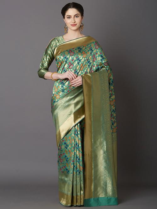 floral banarasi saree with blouse - 16954493 - Very Small Image - 1