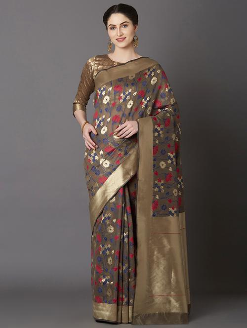 self design banarasi saree with blouse - 16954495 - Very Small Image - 1
