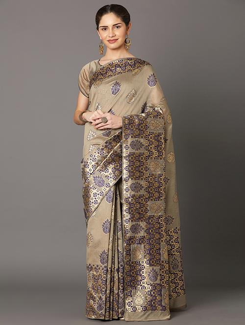 self design banarasi saree with blouse - 16954554 - Very Small Image - 1