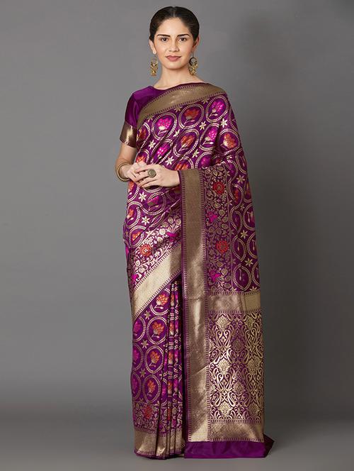 self design banarasi saree with blouse - 16954602 - Very Small Image - 1