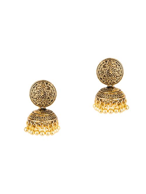 gold brass jhumka earring - 16955316 - Very Small Image - 1