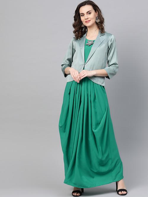green solid dress with coat  - 16955856 - Very Small Image - 1
