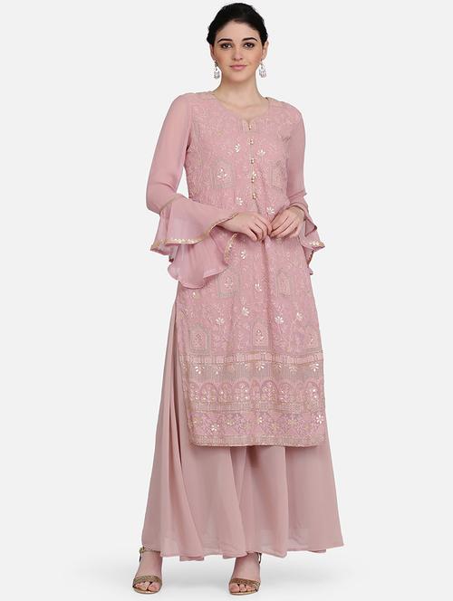 tonal embroidered straight kurta palazzo set - 16957368 - Very Small Image - 1