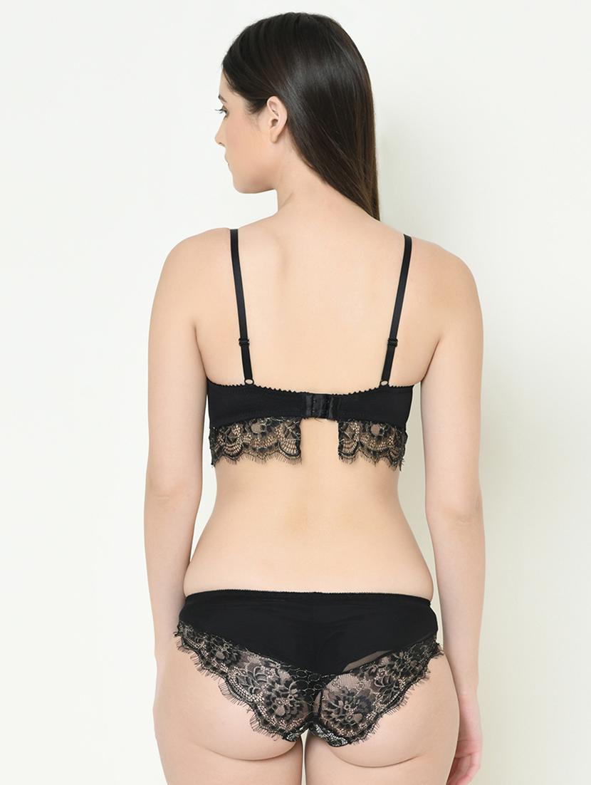 laced plunge bra with bikini panty set - 16958005 - Standard Image - 2