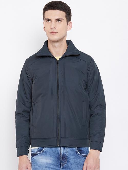 navy blue solid casual jacket - 16958926 - Very Small Image - 1